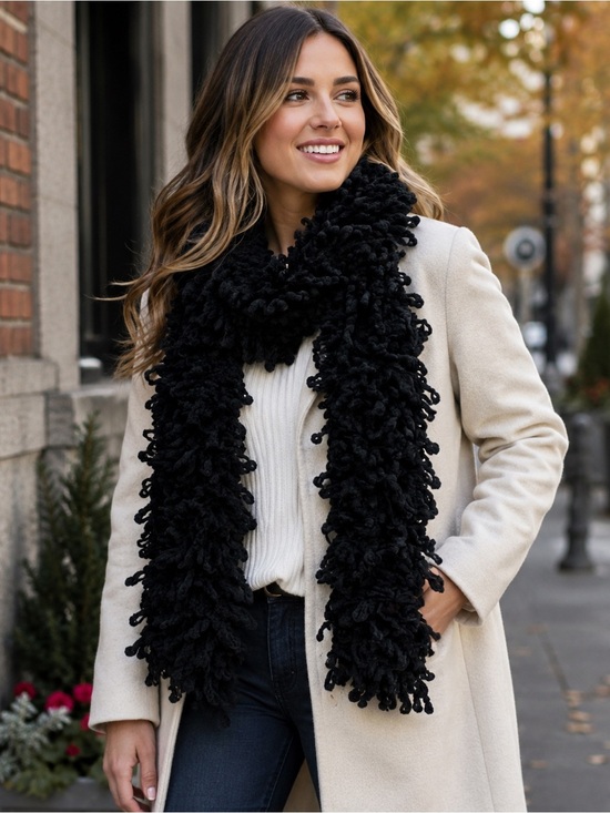Other - Soft Black Shaggy Scarf Wrap Fringe Textured Winter Fashion Accessory
